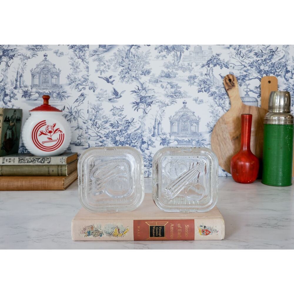 VTG Federal Glass Refrigerator Dish Set 2 Square Retro Midcentury Cottage Farm